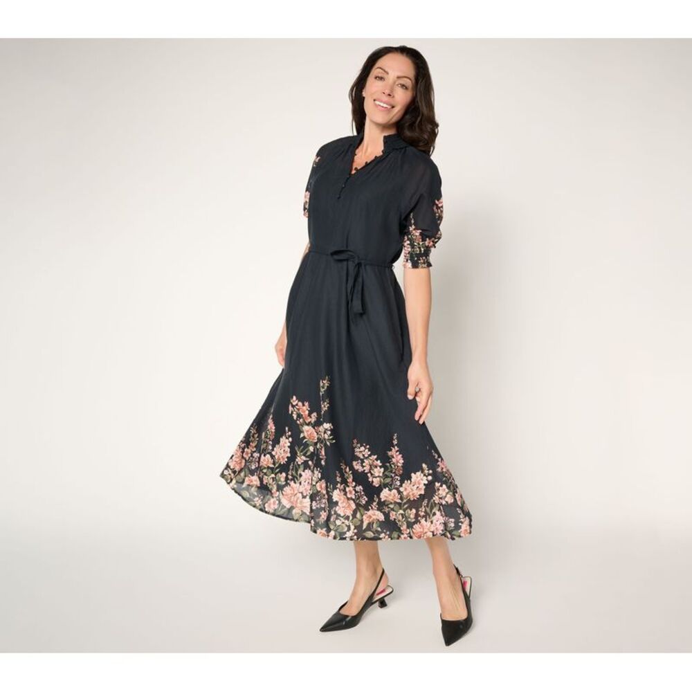 Ree by The Pioneer Woman Women's Dress Sz L Pier Printed Cotton Black A701770